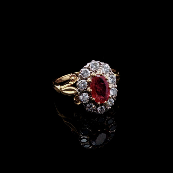 Vintage 18ct Gold 0.50ct Ruby and  Old Cut 0.50ct Diamond Cluster Ring