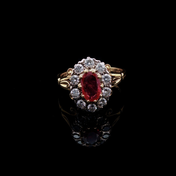 Vintage 18ct Gold 0.50ct Ruby and  Old Cut 0.50ct Diamond Cluster Ring