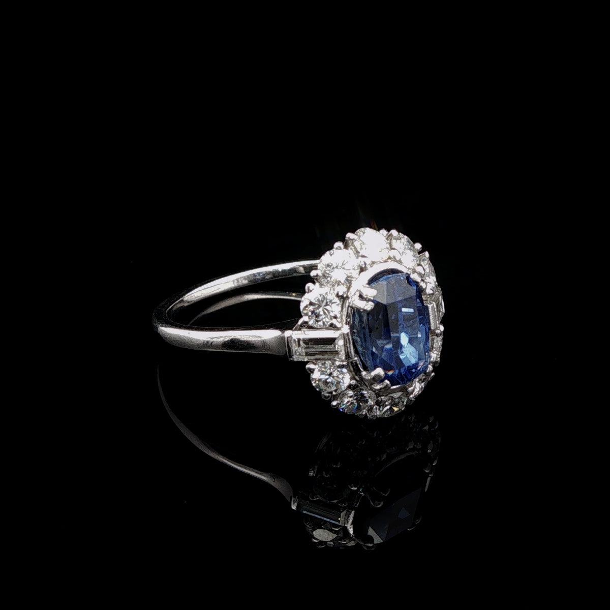Vintage Platinum 0.50ct Sapphire and 0.60ct Diamond Cluster Ring