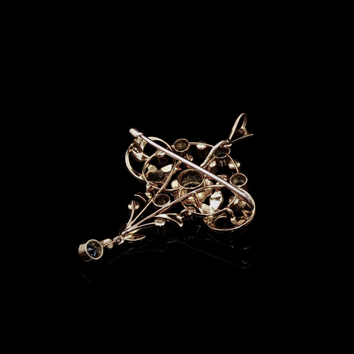 Antique 15ct Yellow Gold Aquamarine and Seed Pearl Brooch / Pendant