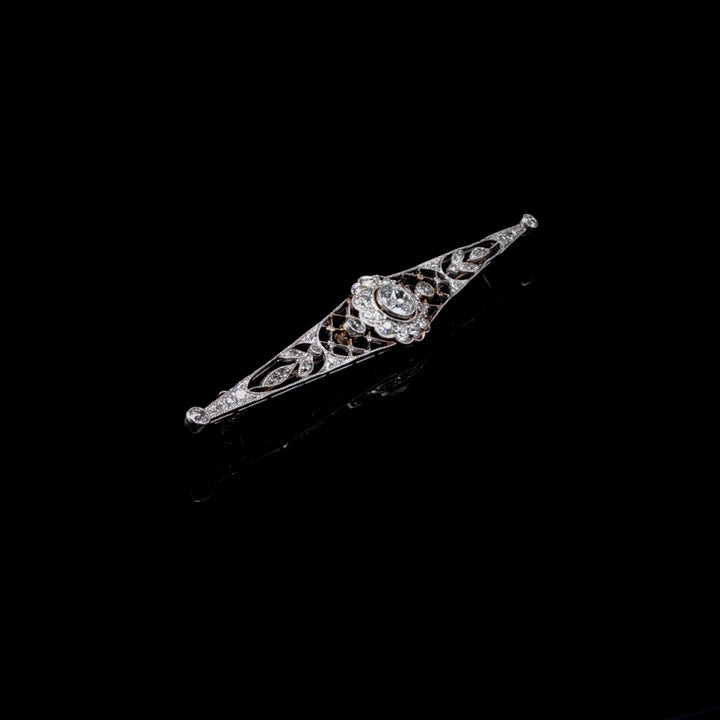 Antique Edwardian 15ct Gold, Platinum and Old Cut Diamond Bar Brooch, Circa 1905