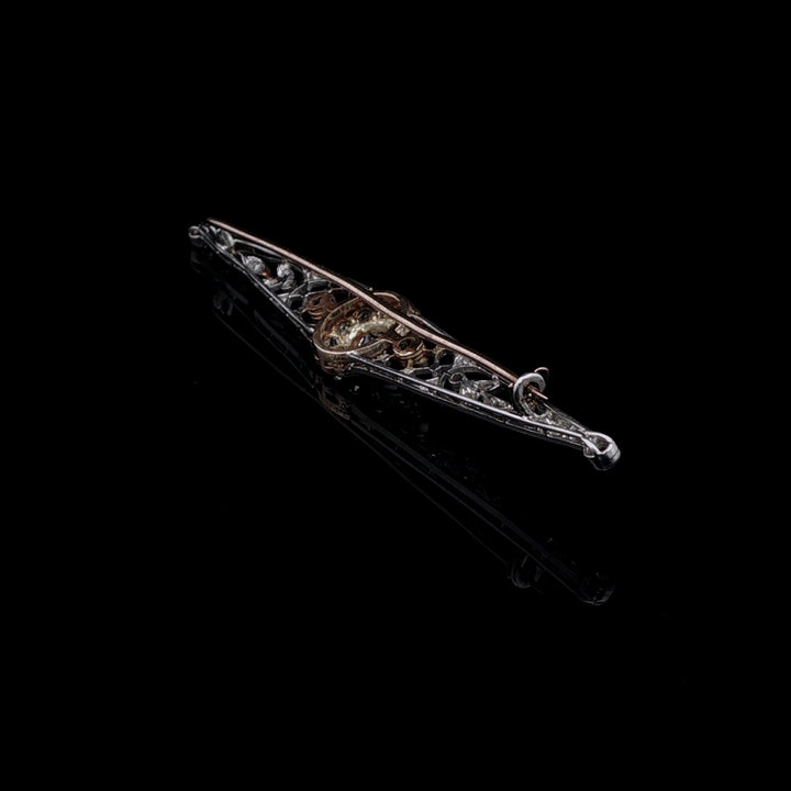 Antique Edwardian 15ct Gold, Platinum and Old Cut Diamond Bar Brooch, Circa 1905