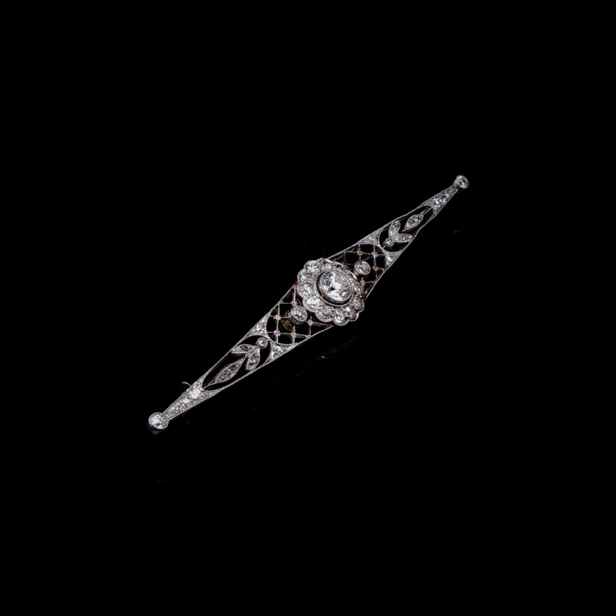 Antique Edwardian 15ct Gold, Platinum and Old Cut Diamond Bar Brooch, Circa 1905