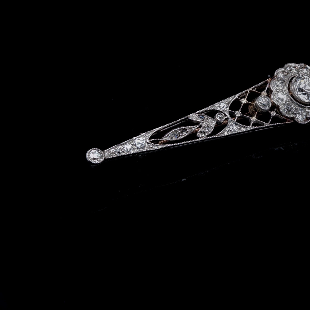Antique Edwardian 15ct Gold, Platinum and Old Cut Diamond Bar Brooch, Circa 1905