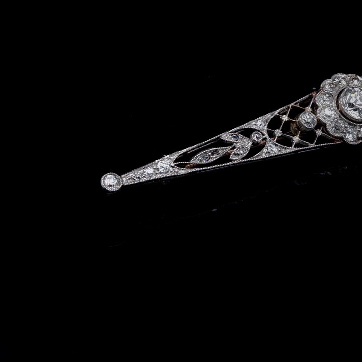 Antique Edwardian 15ct Gold, Platinum and Old Cut Diamond Bar Brooch, Circa 1905