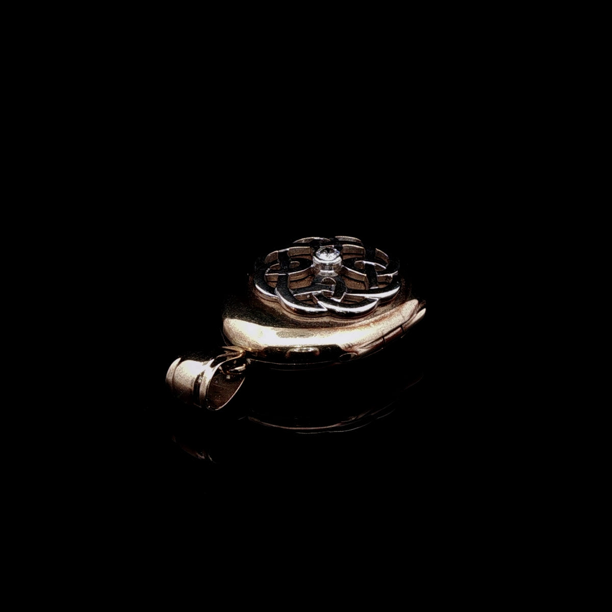 Vintage 9ct Yellow and White Gold Diamond Celtic Knot Engraved Oval Locket