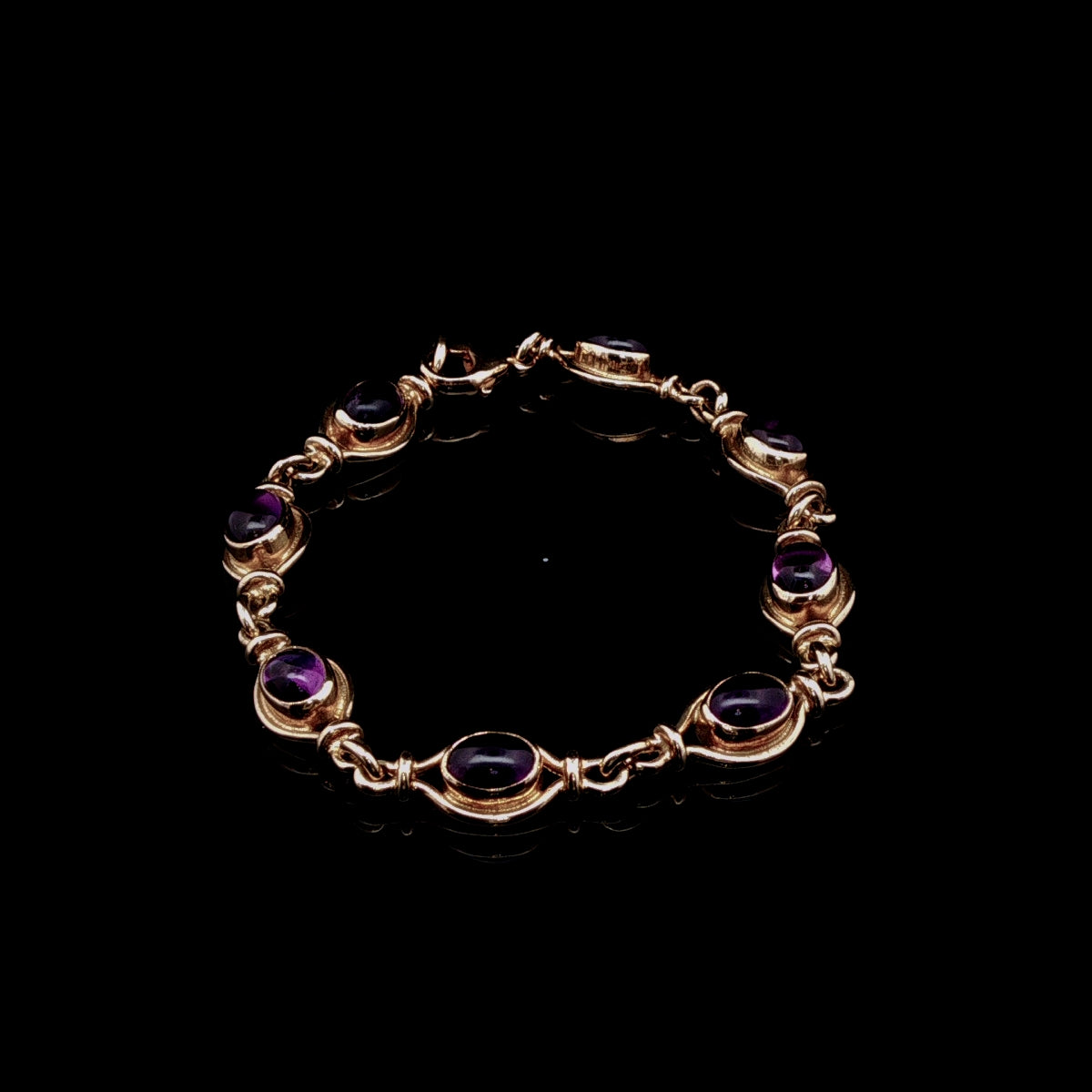 Vintage 9ct Gold Cabochon Amethyst Link Bracelet