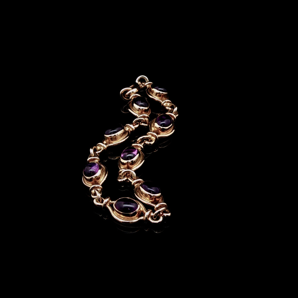 Vintage 9ct Gold Cabochon Amethyst Link Bracelet