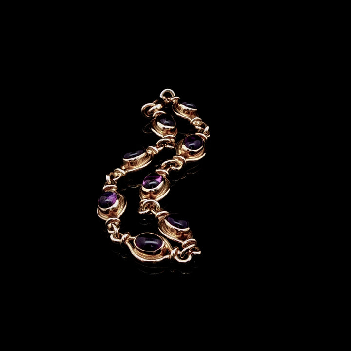 Vintage 9ct Gold Cabochon Amethyst Link Bracelet