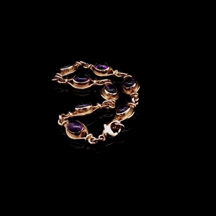 Vintage 9ct Gold Cabochon Amethyst Link Bracelet