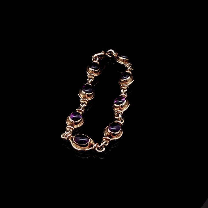 Vintage 9ct Gold Cabochon Amethyst Link Bracelet