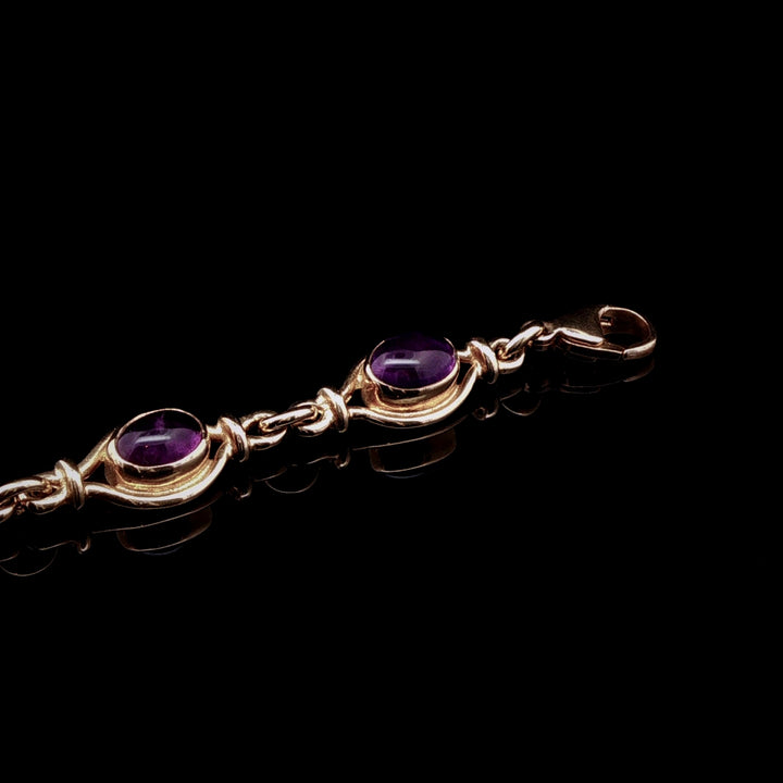 Vintage 9ct Gold Cabochon Amethyst Link Bracelet