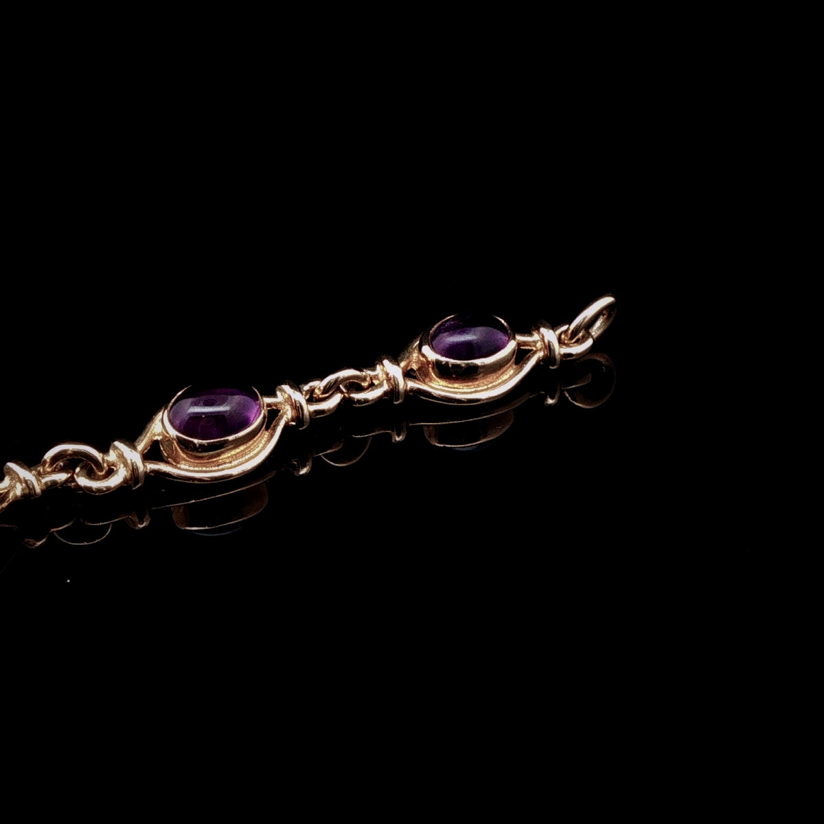 Vintage 9ct Gold Cabochon Amethyst Link Bracelet