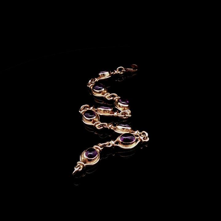 Vintage 9ct Gold Cabochon Amethyst Link Bracelet