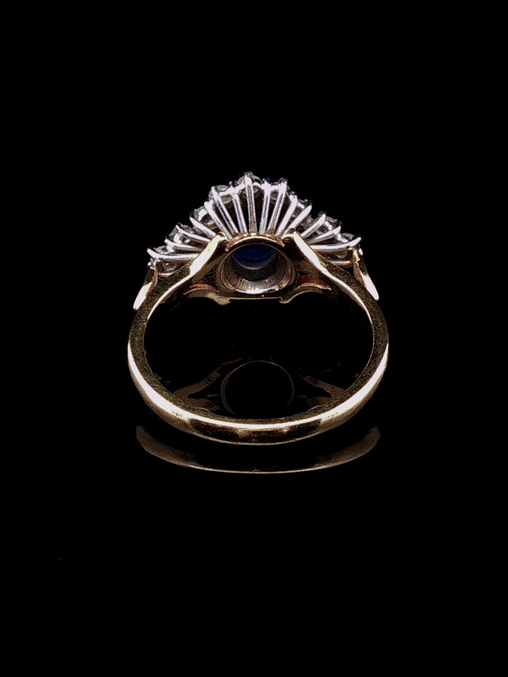 Vintage 18ct Yellow Gold Oval 0.75ct Sapphire and 0.90ct Diamond Cluster Ring