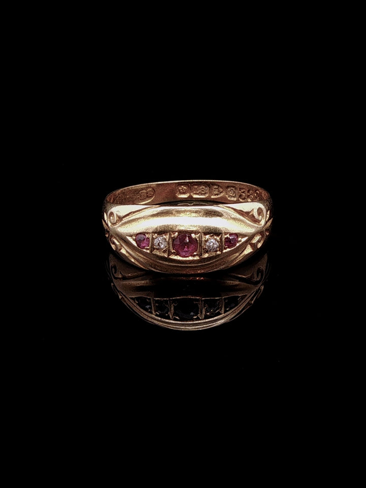 Antique Edwardian 18ct Gold Ruby and Diamond Ring, Chester 1904