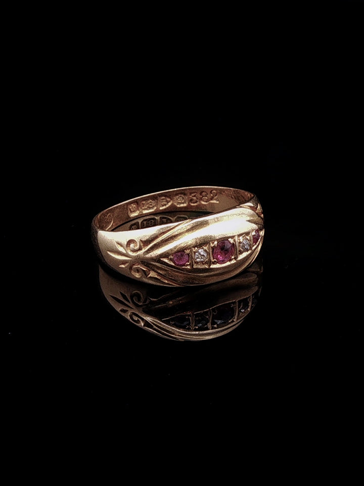 Antique Edwardian 18ct Gold Ruby and Diamond Ring, Chester 1904