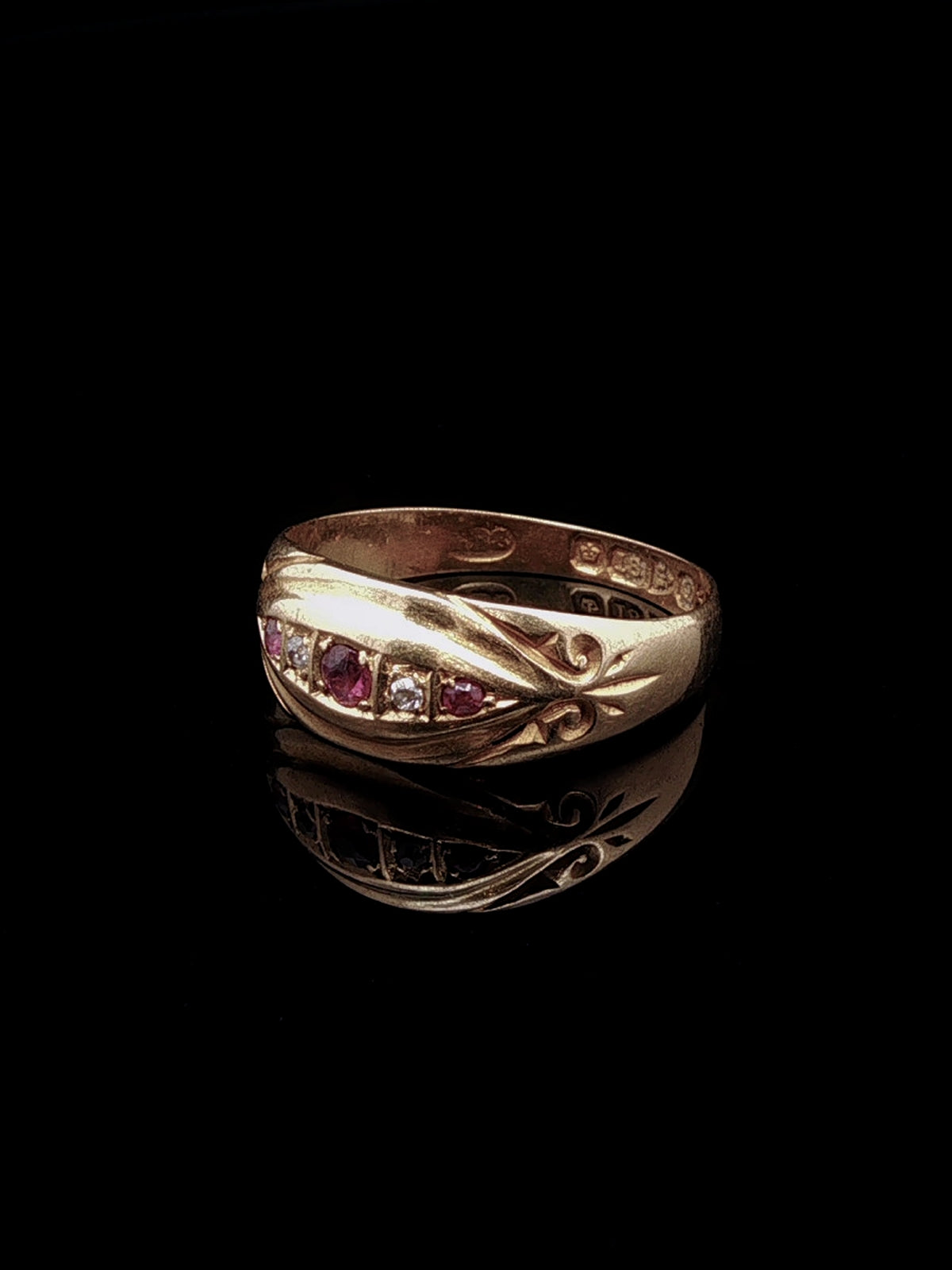 Antique Edwardian 18ct Gold Ruby and Diamond Ring, Chester 1904