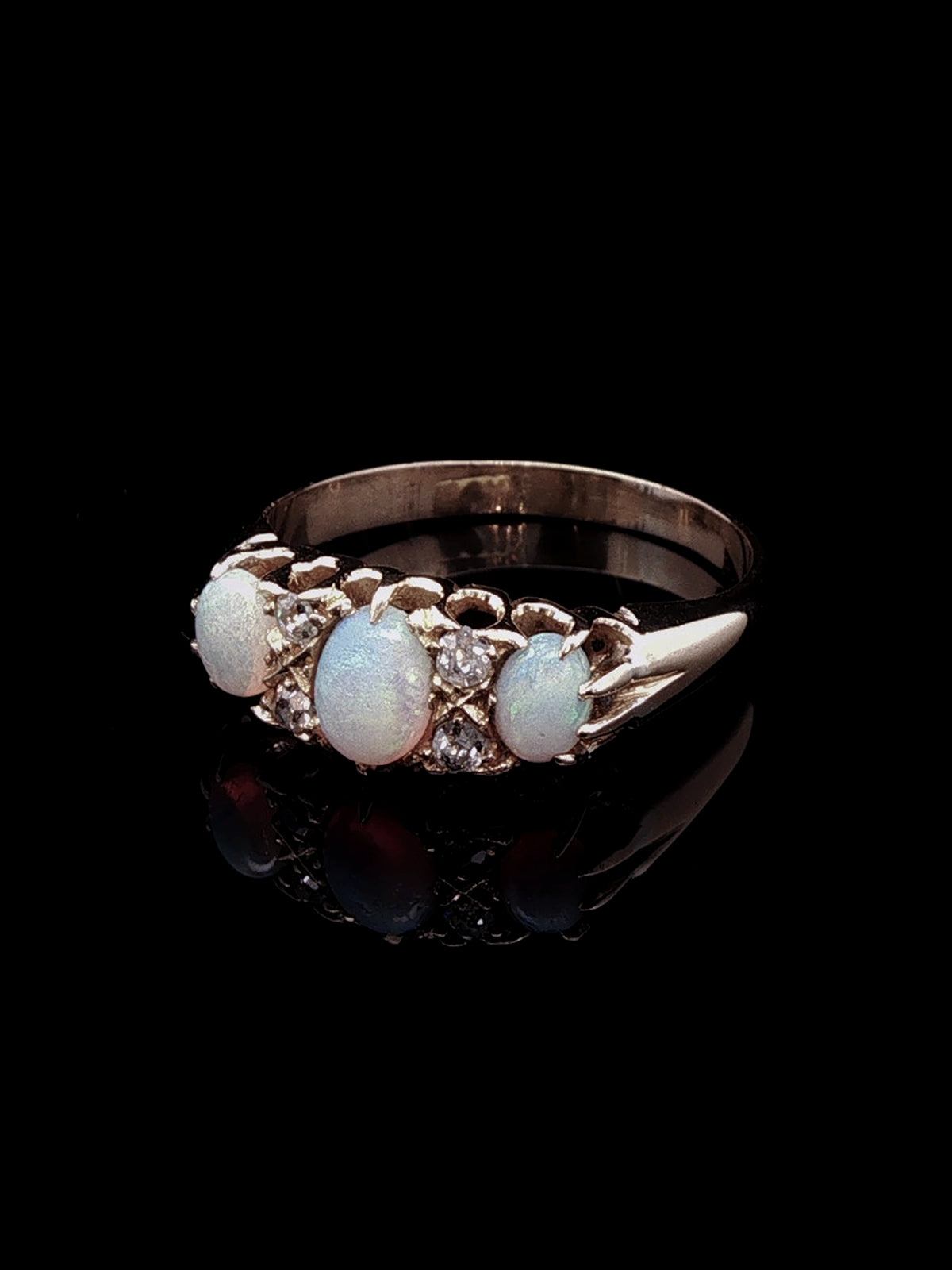 Antique 18ct Yellow Gold Opal and Old Cut Diamond Ring, Circa 1900
