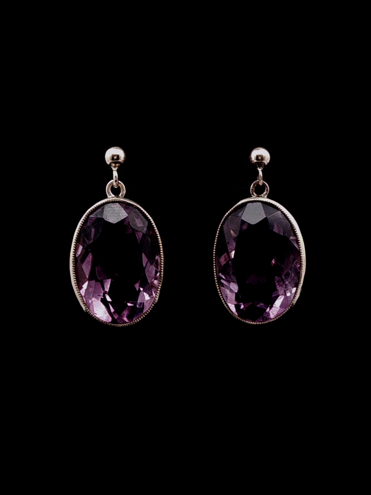 Vintage 9ct Yellow Gold Oval Amethyst Drop Earrings