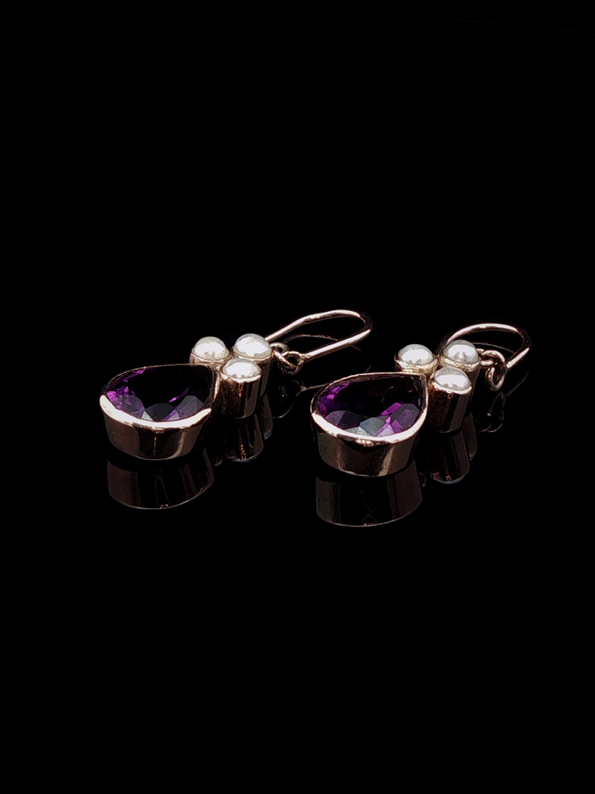Vintage 9ct Yellow Gold Pear Cut Amethyst and  Pearl Drop Earrings