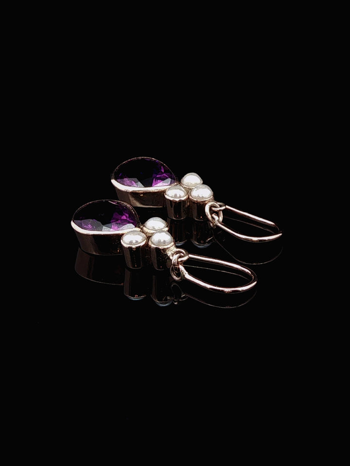 Vintage 9ct Yellow Gold Pear Cut Amethyst and  Pearl Drop Earrings