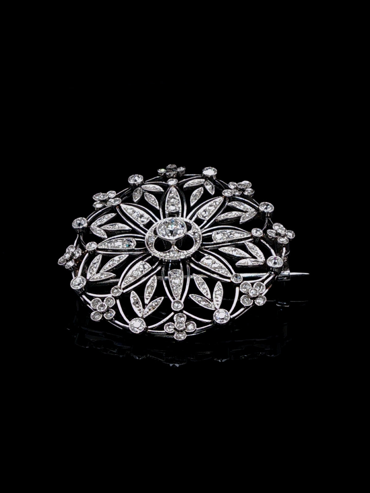 Antique Edwardian Platinum Diamond Floral Cluster Brooch, Circa 1915