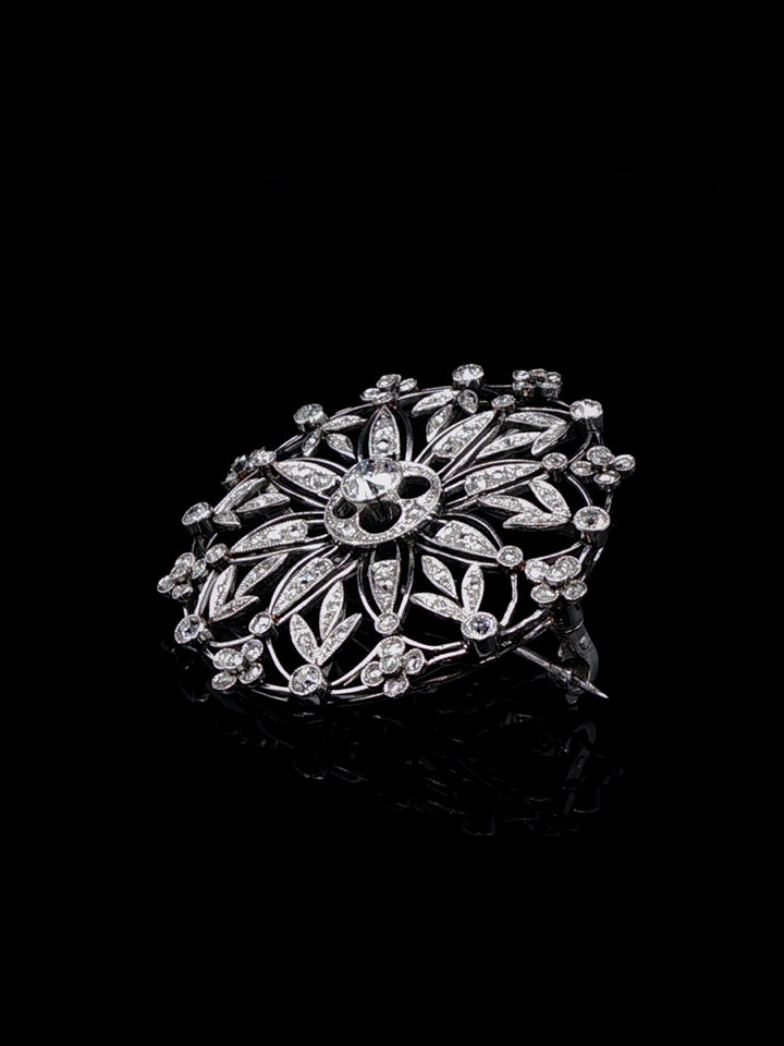 Antique Edwardian Platinum Diamond Floral Cluster Brooch, Circa 1915