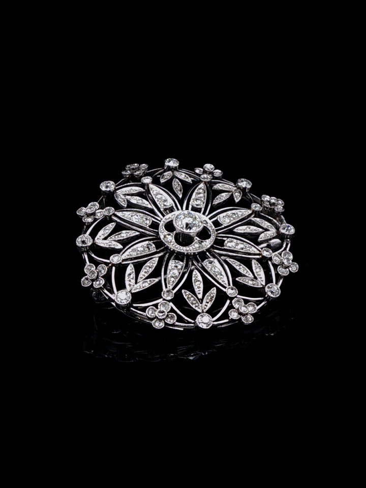 Antique Edwardian Platinum Diamond Floral Cluster Brooch, Circa 1915