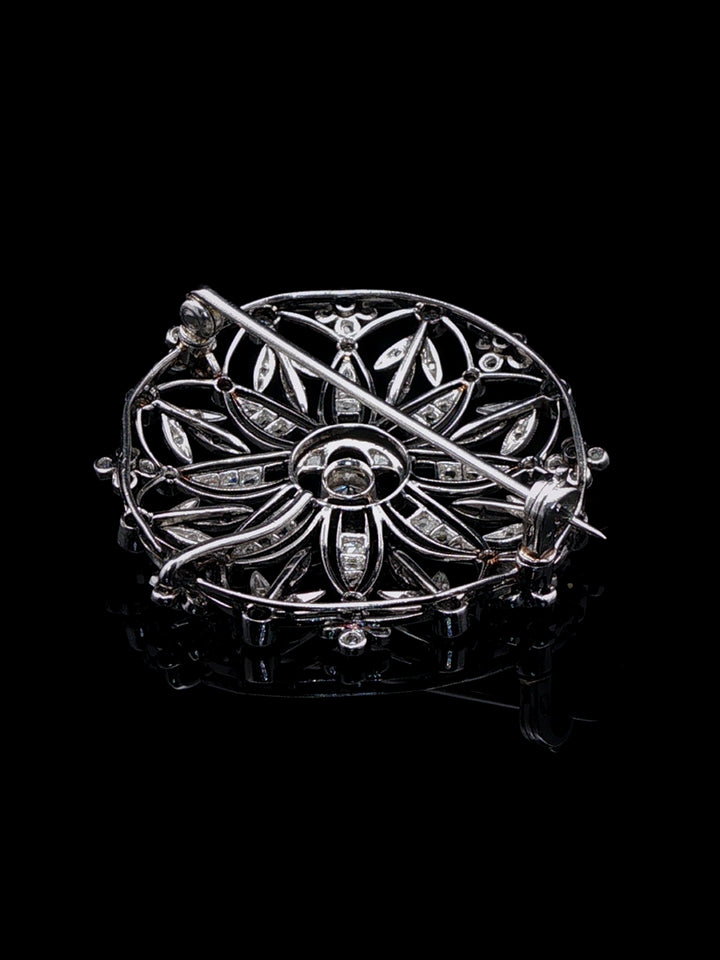 Antique Edwardian Platinum Diamond Floral Cluster Brooch, Circa 1915