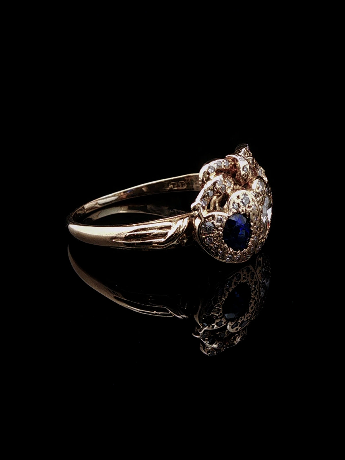 Vintage 18ct Yellow Gold 0.25ct Sapphire and 0.50ct Diamond Double Heart Ring