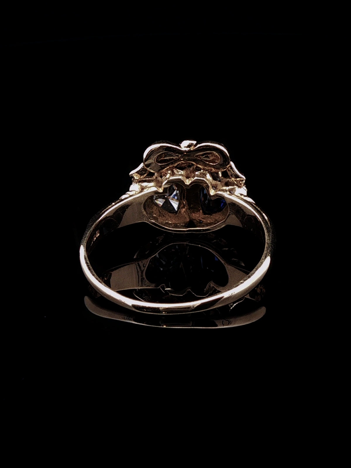 Vintage 18ct Yellow Gold 0.25ct Sapphire and 0.50ct Diamond Double Heart Ring