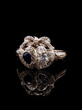Vintage 18ct Yellow Gold 0.25ct Sapphire and 0.50ct Diamond Double Heart Ring