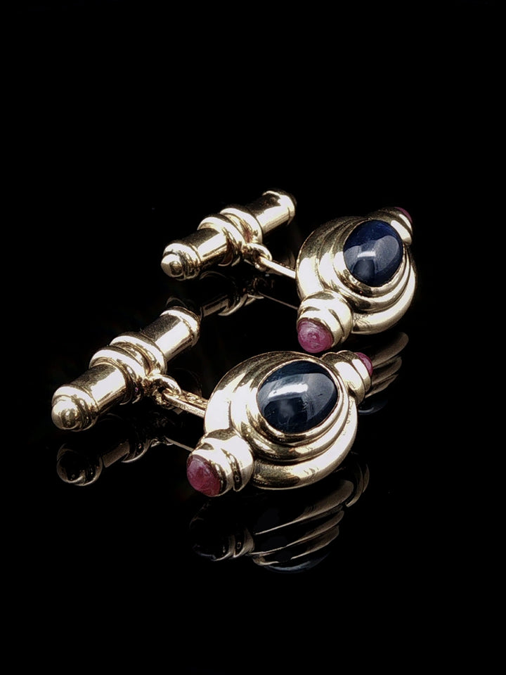 Vintage 18ct Yellow Gold Sapphire and  Ruby Cabochon Cufflinks by David Webb