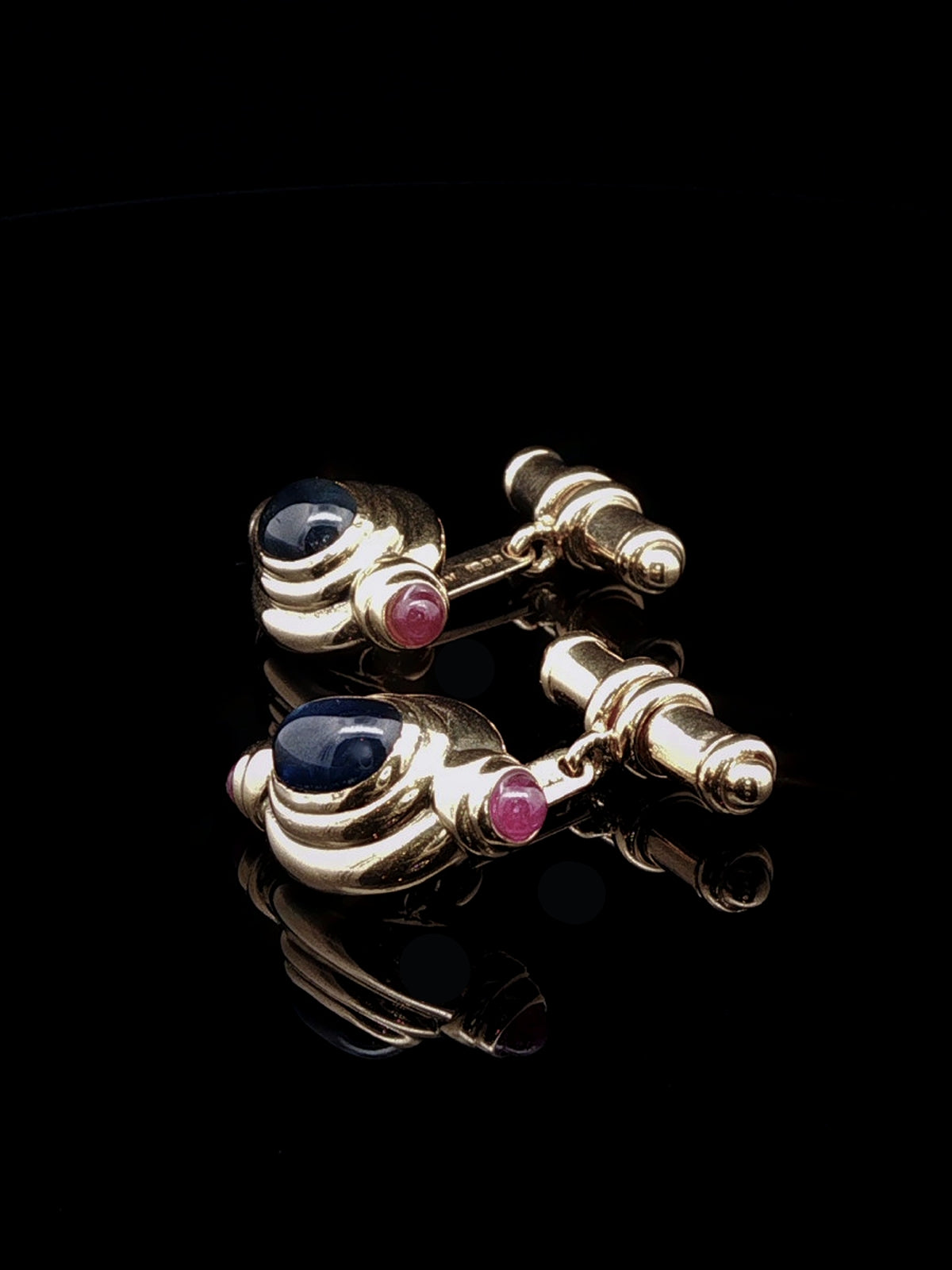 Vintage 18ct Yellow Gold Sapphire and  Ruby Cabochon Cufflinks by David Webb
