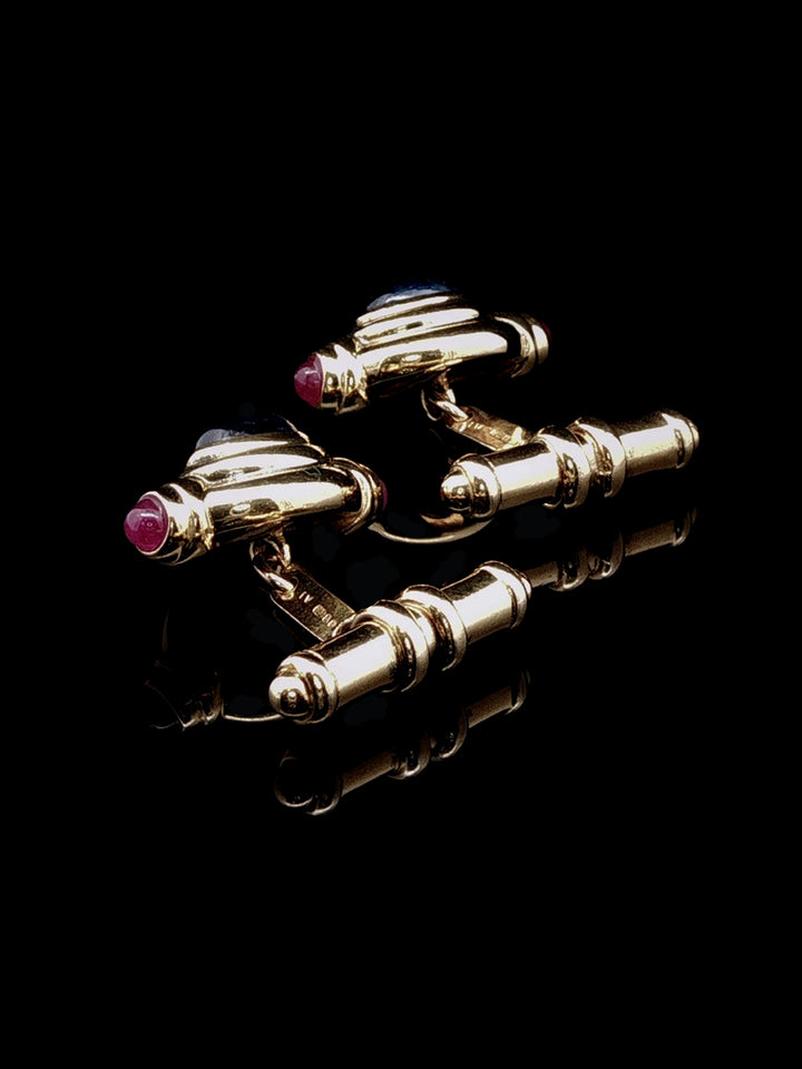 Vintage 18ct Yellow Gold Sapphire and  Ruby Cabochon Cufflinks by David Webb