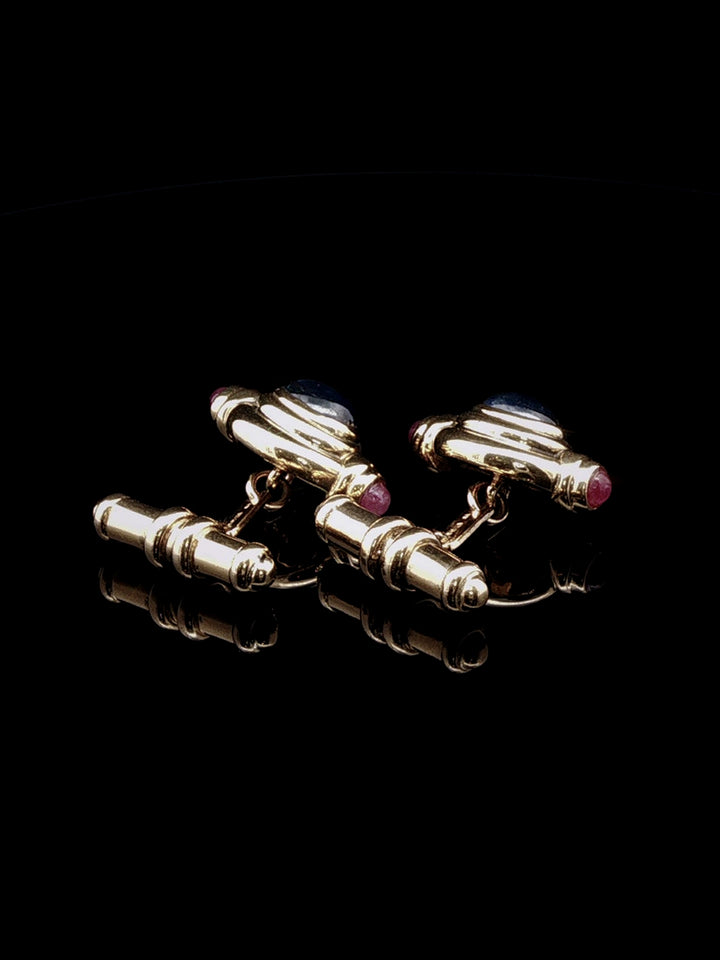 Vintage 18ct Yellow Gold Sapphire and  Ruby Cabochon Cufflinks by David Webb