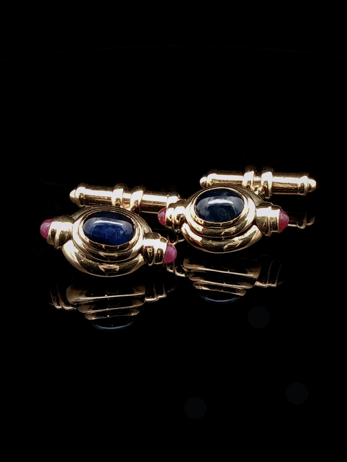Vintage 18ct Yellow Gold Sapphire and  Ruby Cabochon Cufflinks by David Webb