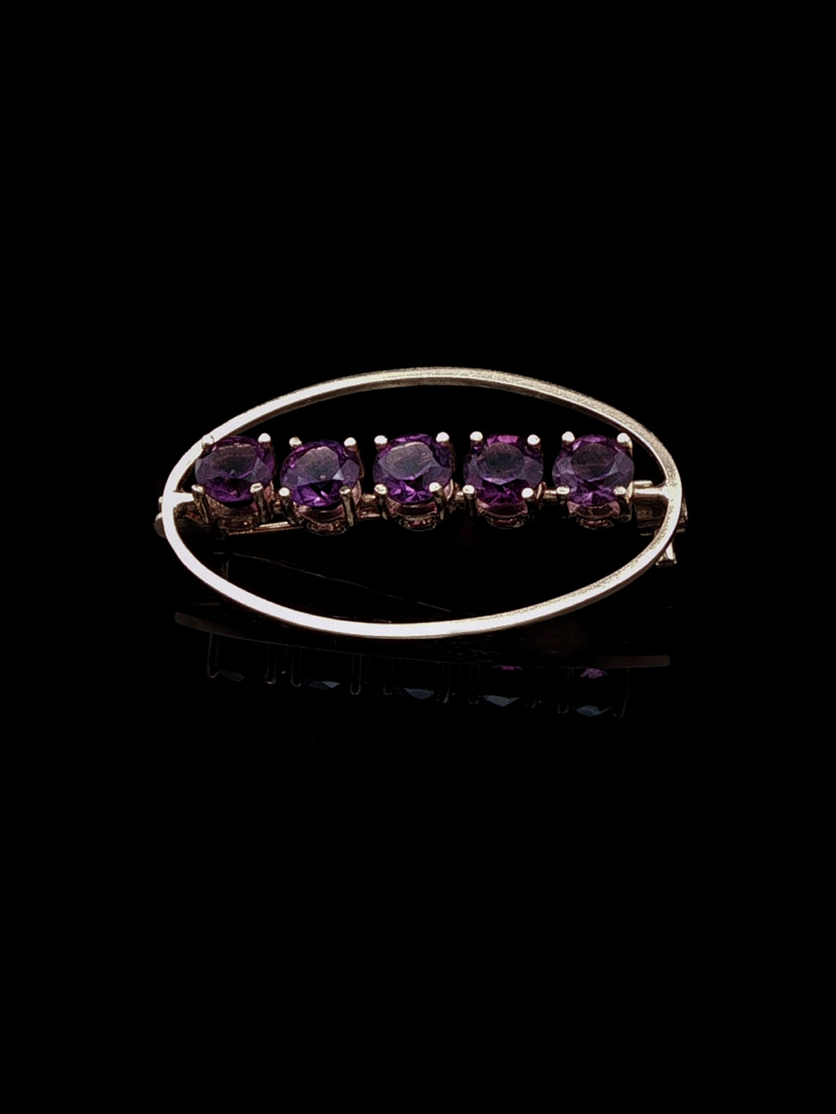 Vintage 18ct Yellow Gold Five Oval Amethyst Brooch