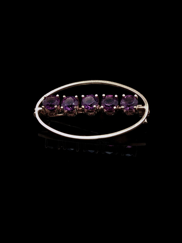 Vintage 18ct Yellow Gold Five Oval Amethyst Brooch