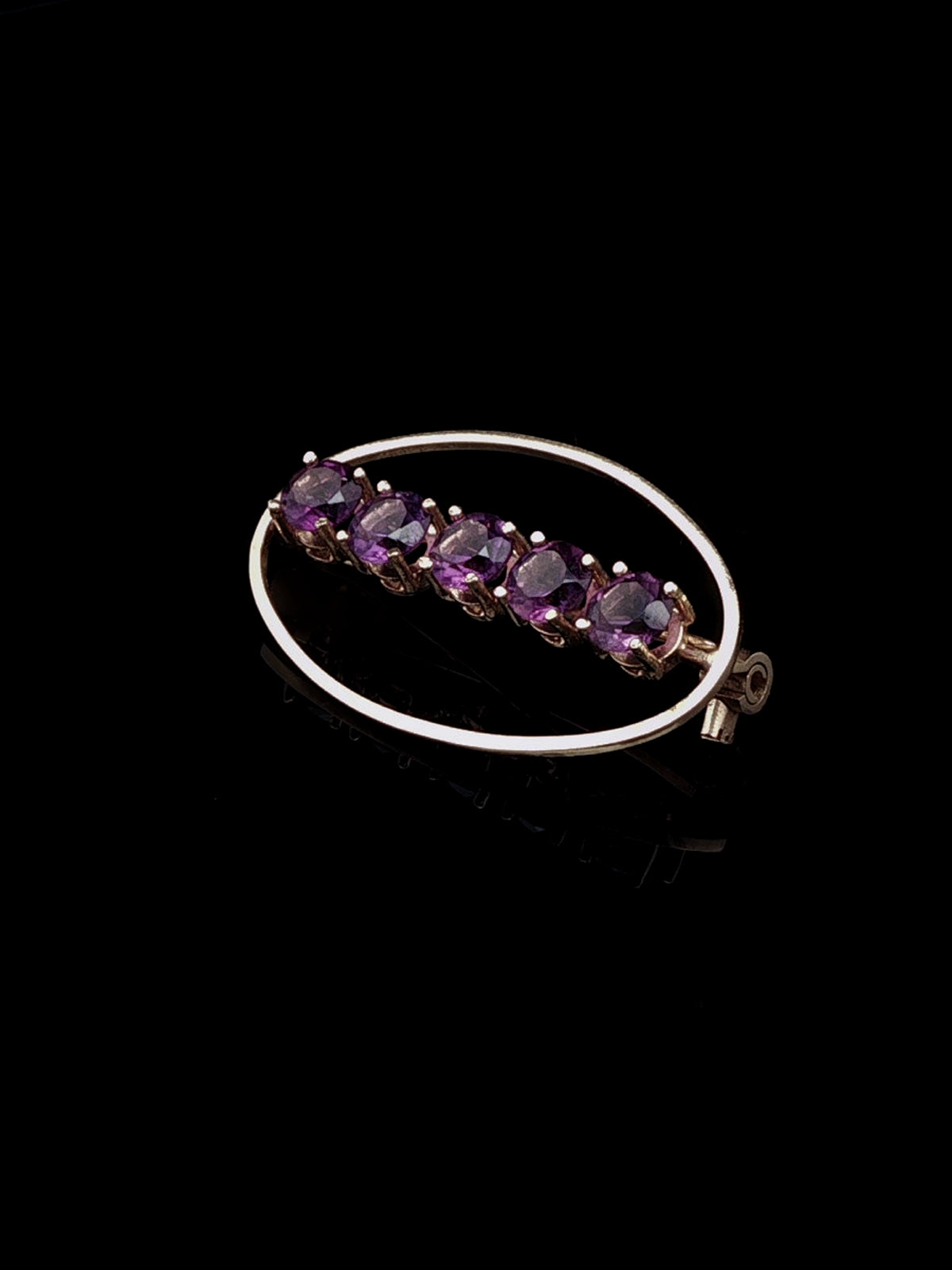Vintage 18ct Yellow Gold Five Oval Amethyst Brooch