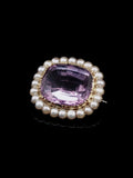 Vintage 15ct Yellow Gold Cushion Cut Amethyst and Pearl Brooch