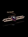 Antique Heart-Shaped Amethyst and Pearl Double Row Bar Brooch in 15ct Yellow Gold