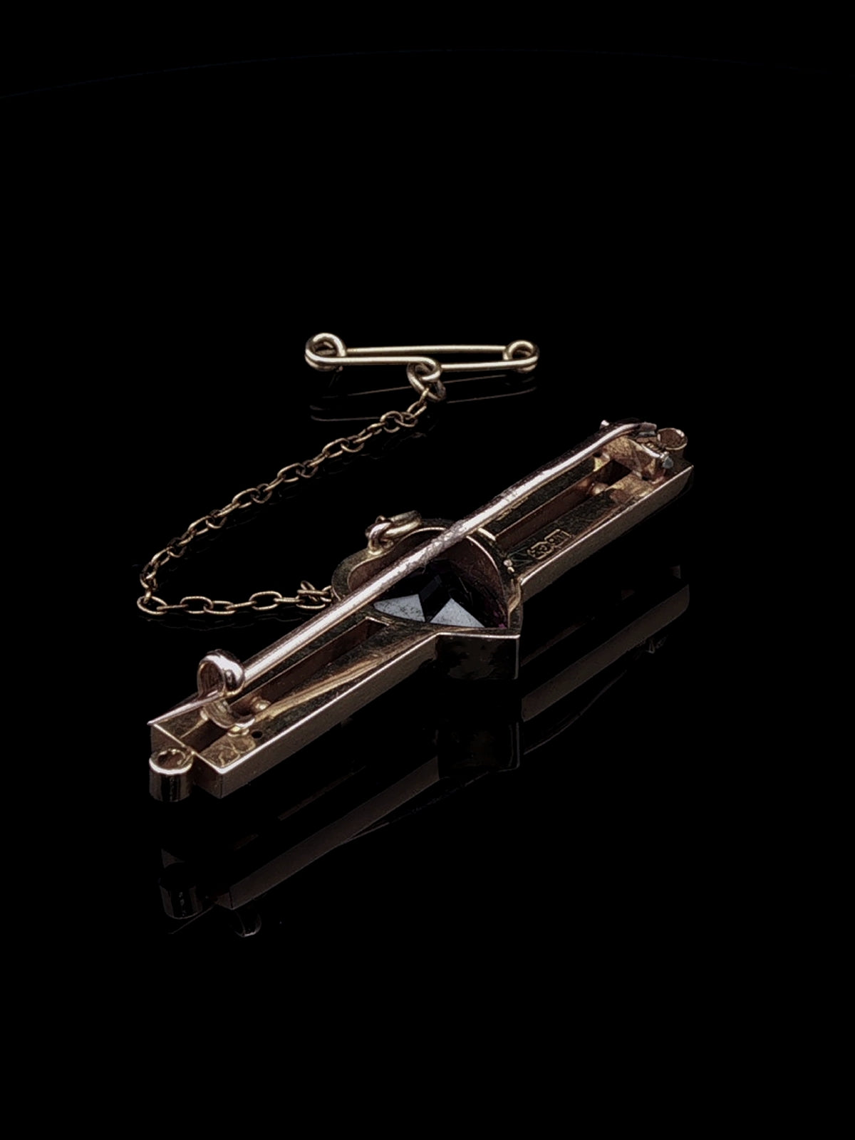 Antique Heart-Shaped Amethyst and Pearl Double Row Bar Brooch in 15ct Yellow Gold