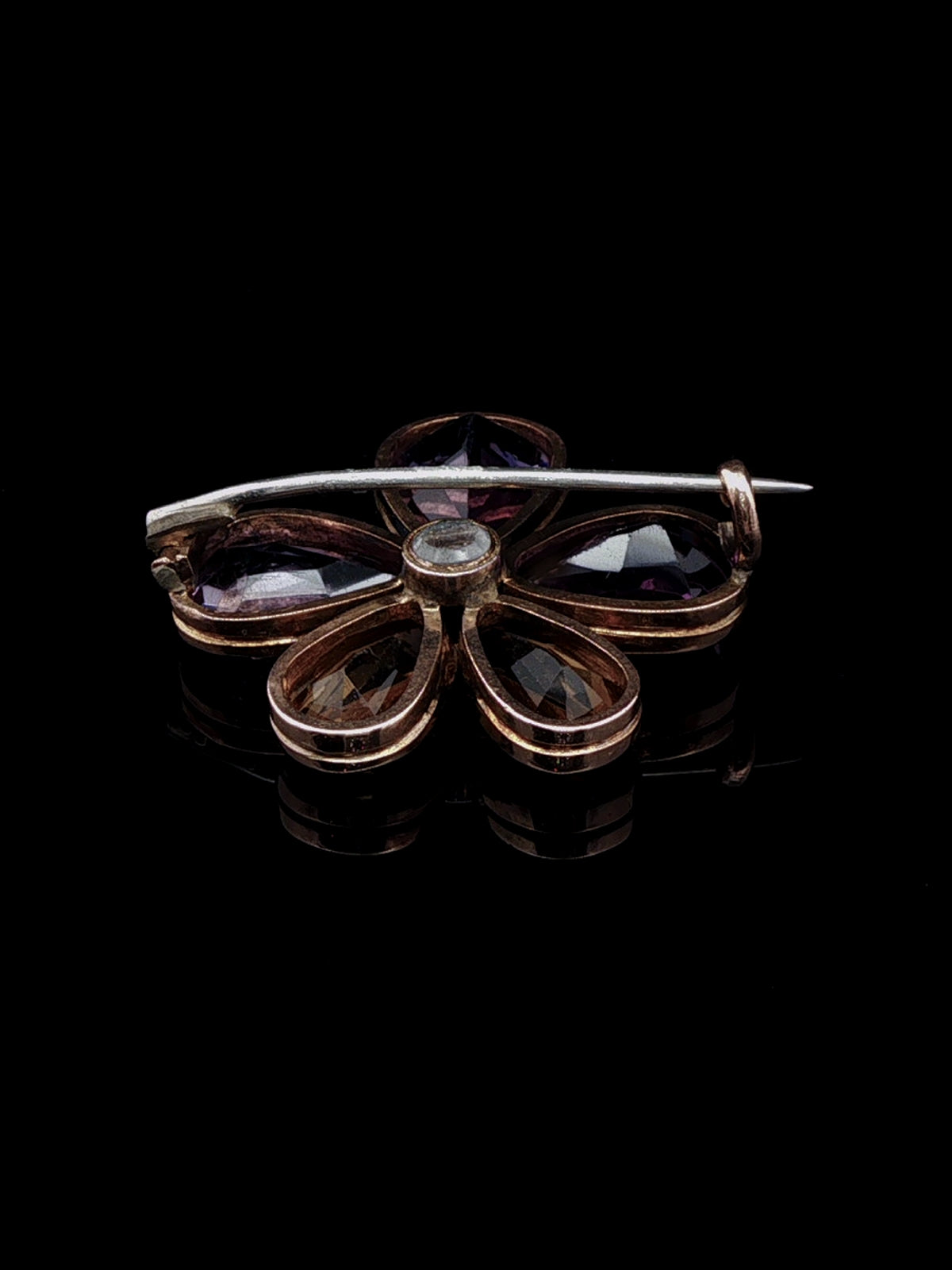 Vintage 15ct Gold Amethyst, Citrine and Turquoise Pansy Brooch