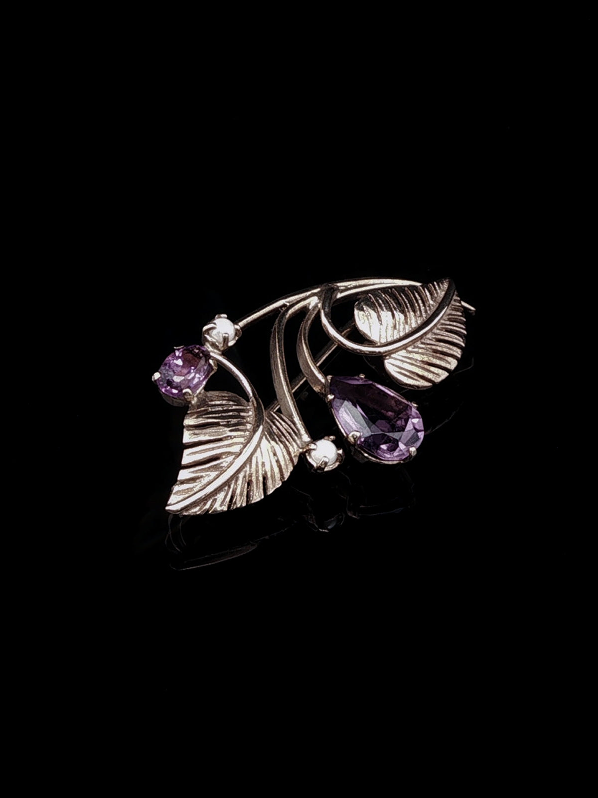 Vintage 9ct Rose Gold Amethyst and Pearl Floral Brooch