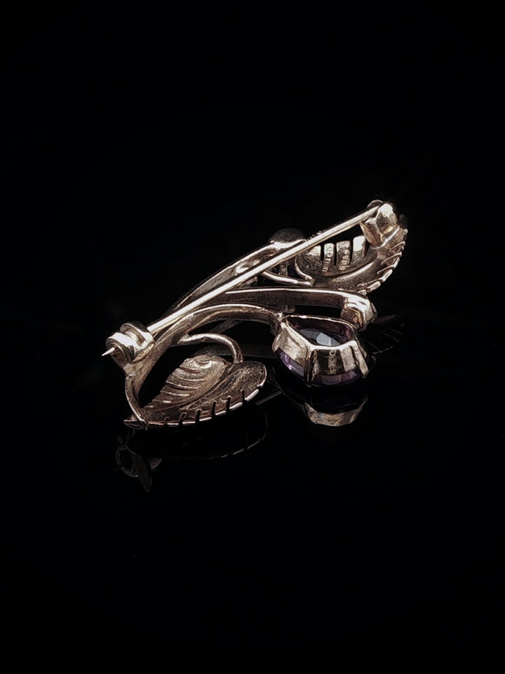 Vintage 9ct Rose Gold Amethyst and Pearl Floral Brooch