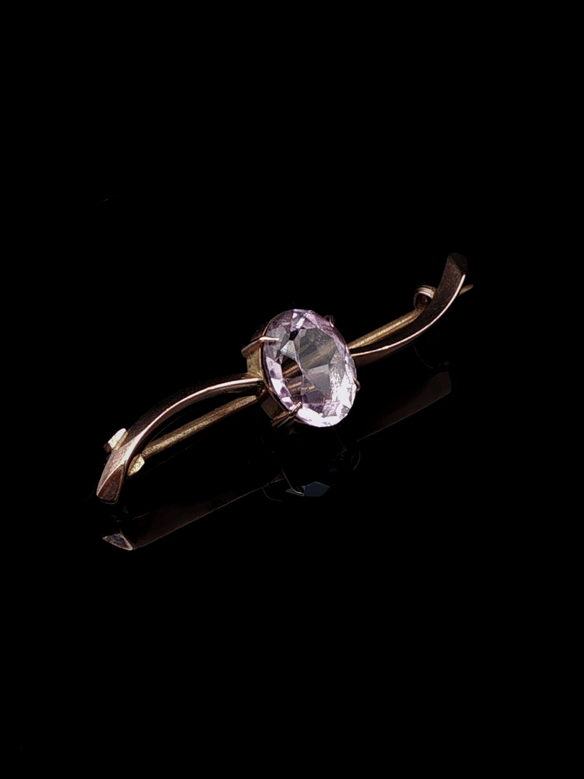 Vintage 9ct Yellow Gold Oval Amethyst Bar Brooch