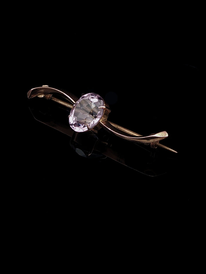 Vintage 9ct Yellow Gold Oval Amethyst Bar Brooch
