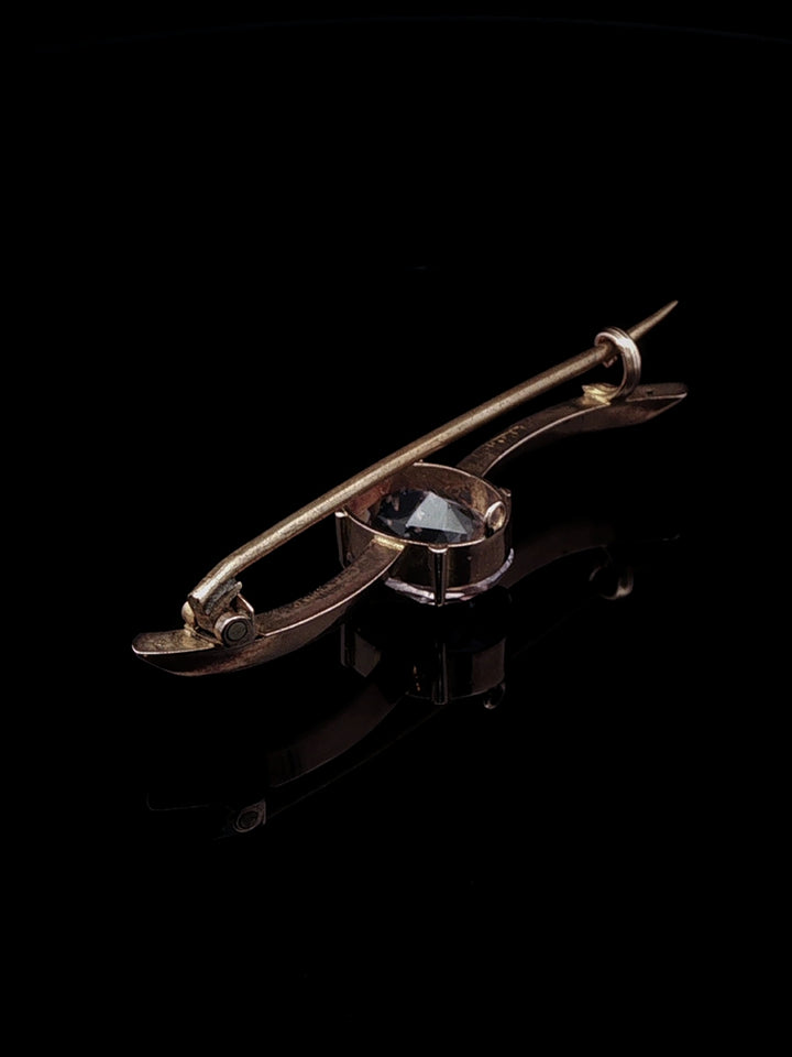 Vintage 9ct Yellow Gold Oval Amethyst Bar Brooch